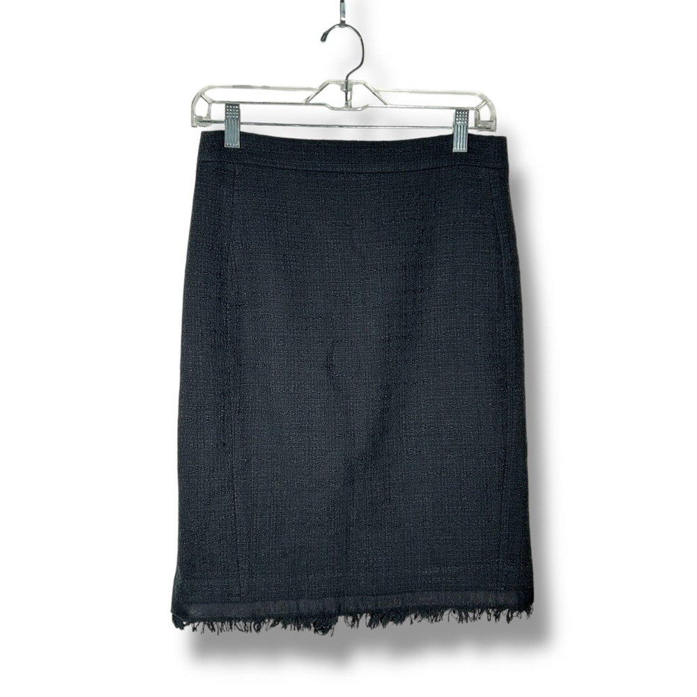 J. Crew Black Tweed Style Fringed Minimalistic Pencil Skirt Size 2 - “Shweta”